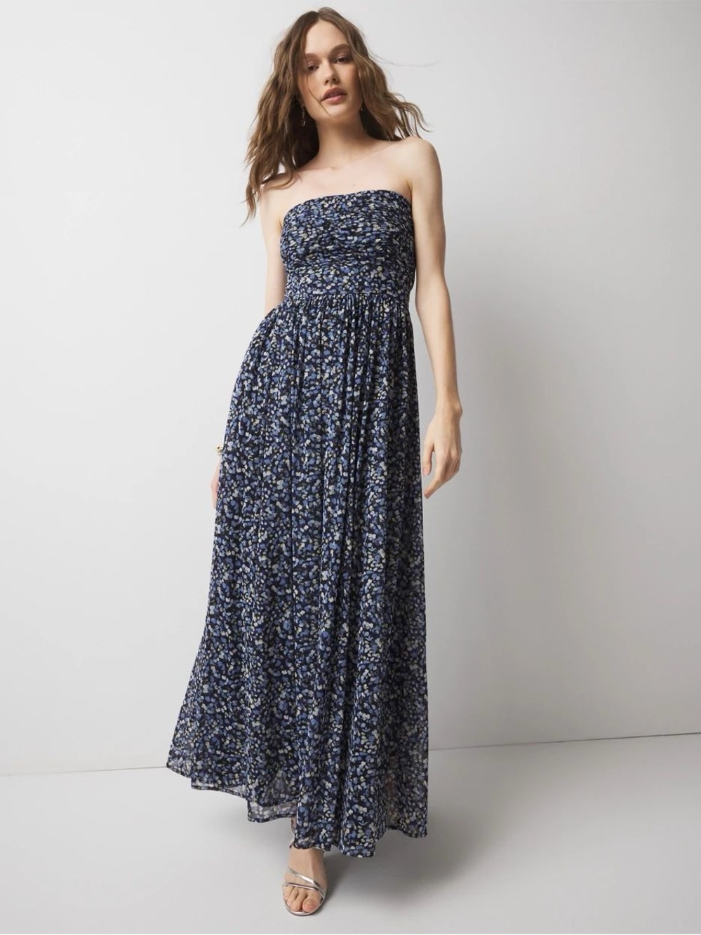 Evereve Navy Floral Strapless Maxi Dress